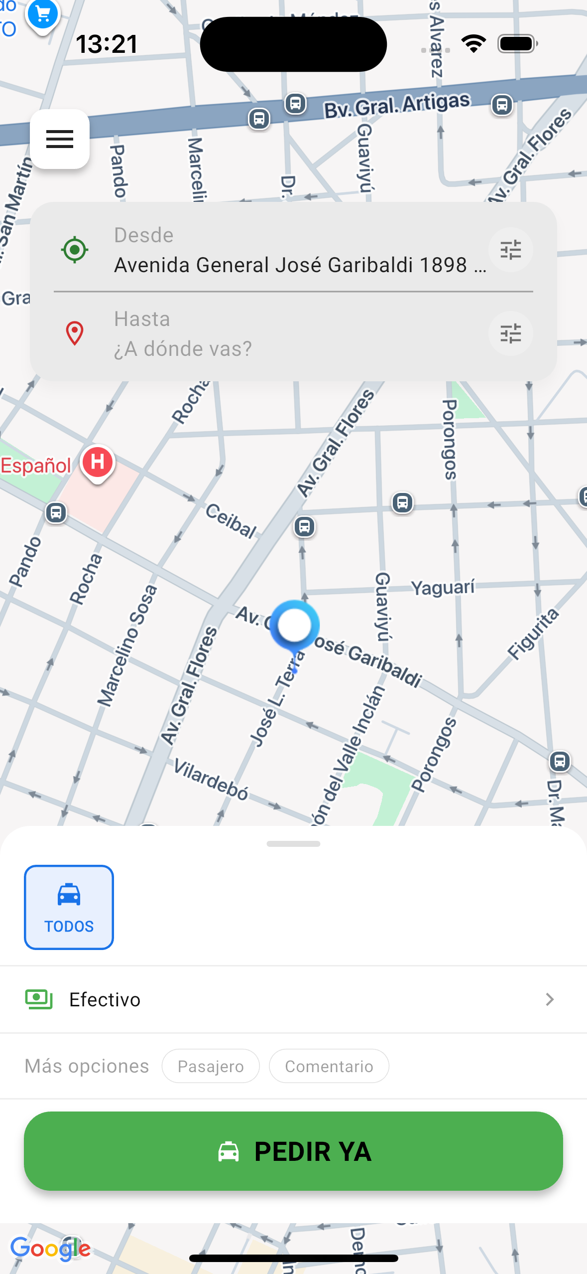 Vista de la app de Celeritas